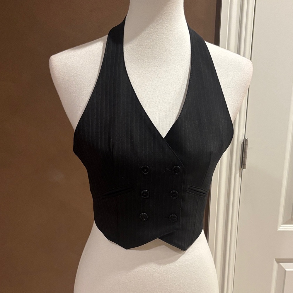 BCBGMaxAzria Black Pinstripe Halter Vest